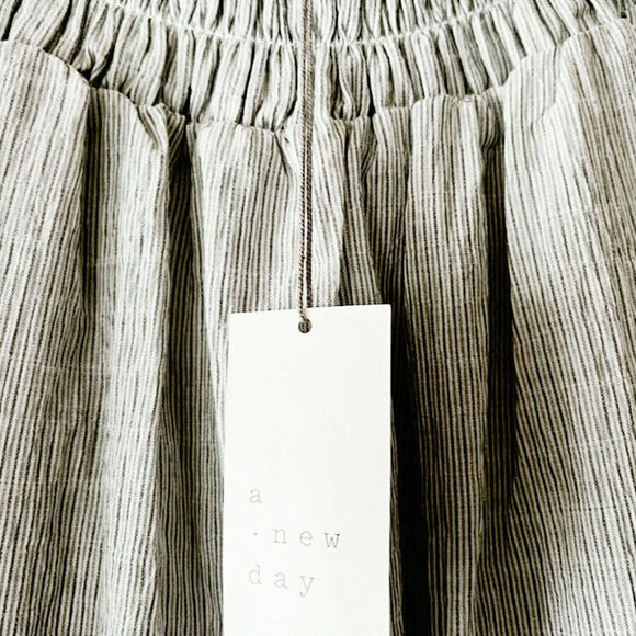 NWT A New Day Short Sleeve Smocked Yoke Top Sz. M Olive Green Stripe Cottagecore - Picture 8 of 12